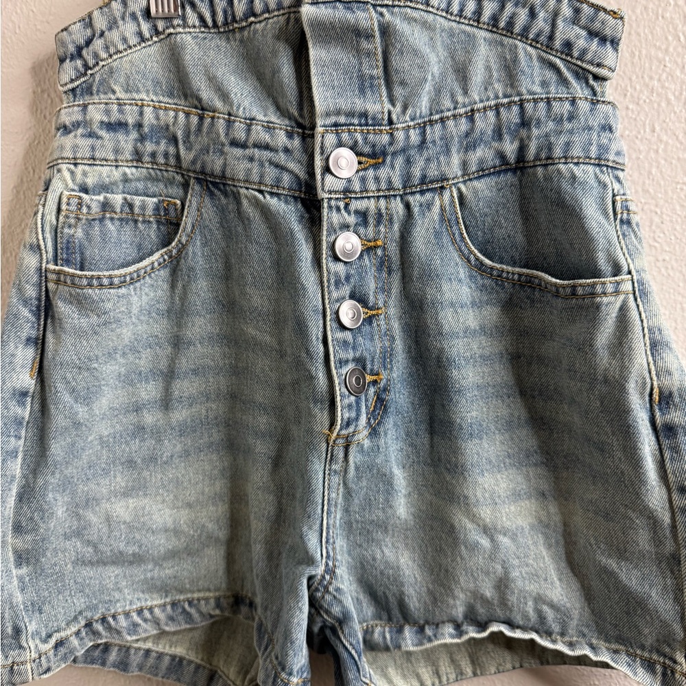 Fashion Nova Light Blue High Waist Button-Front Denim Shorts